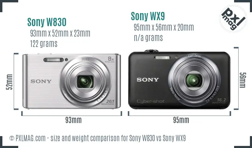 Sony W830 vs Sony WX9 size comparison