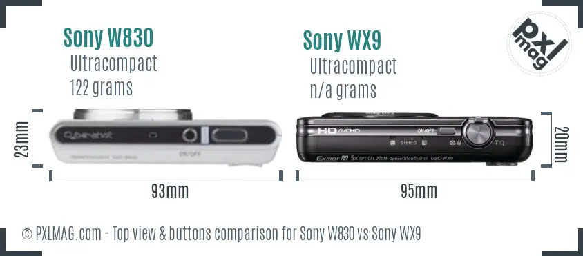 Sony W830 vs Sony WX9 top view buttons comparison