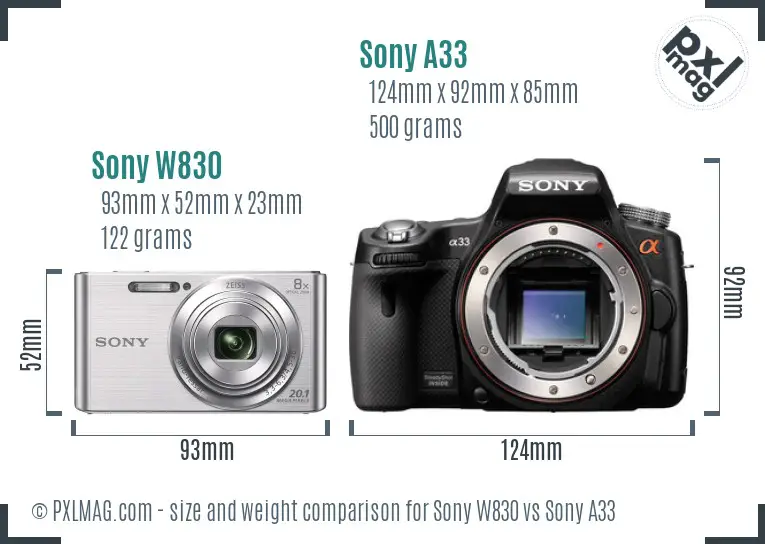 Sony W830 vs Sony A33 size comparison