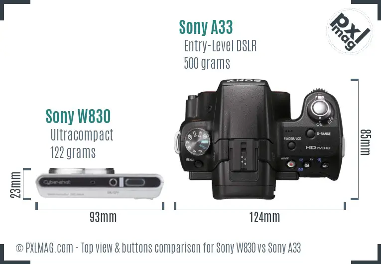 Sony W830 vs Sony A33 top view buttons comparison