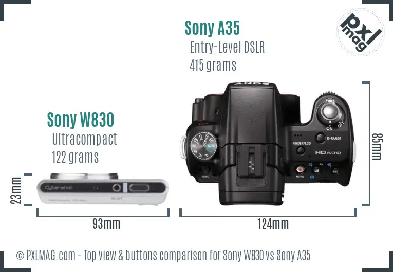 Sony W830 vs Sony A35 top view buttons comparison