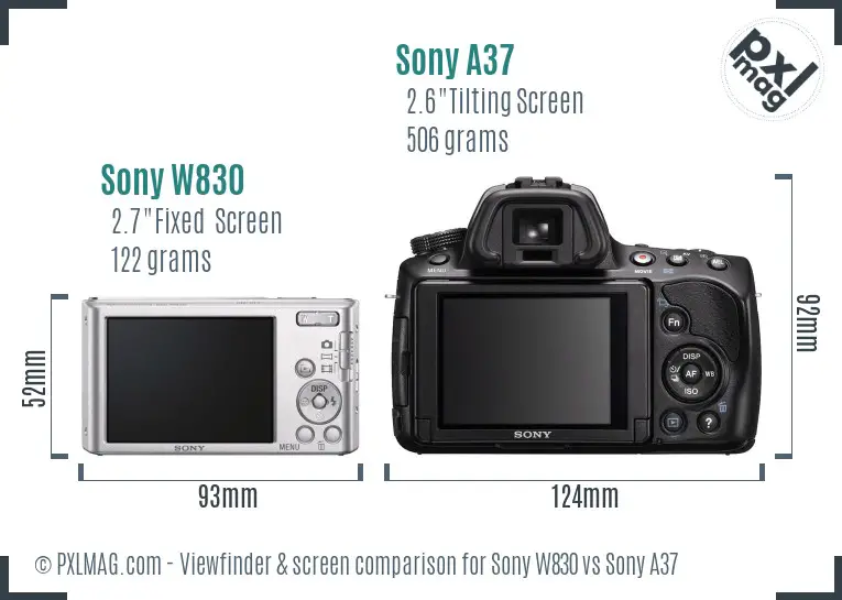 Sony W830 vs Sony A37 Screen and Viewfinder comparison