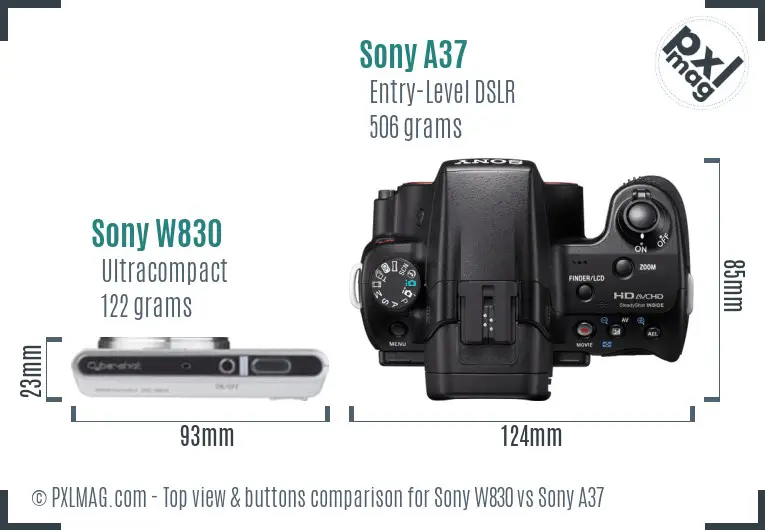 Sony W830 vs Sony A37 top view buttons comparison