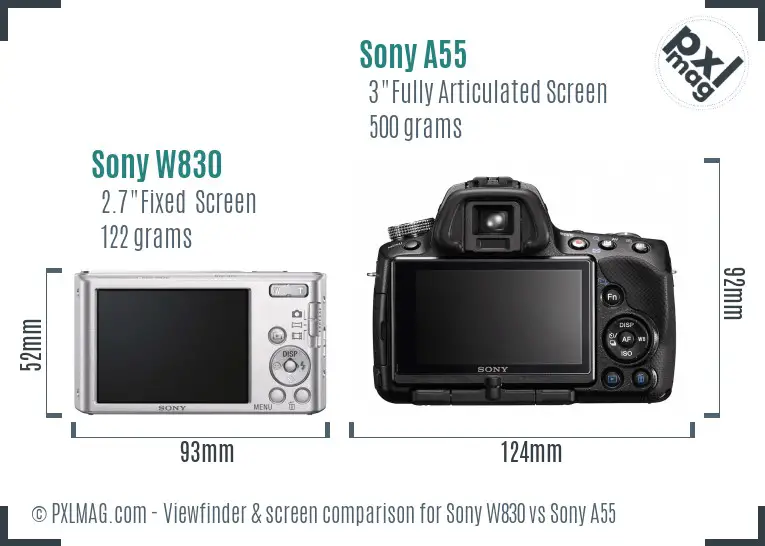 Sony W830 vs Sony A55 Screen and Viewfinder comparison