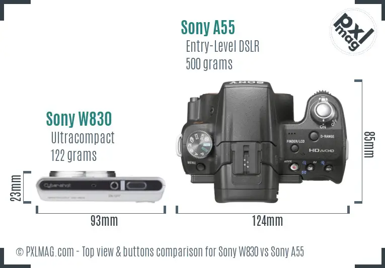 Sony W830 vs Sony A55 top view buttons comparison