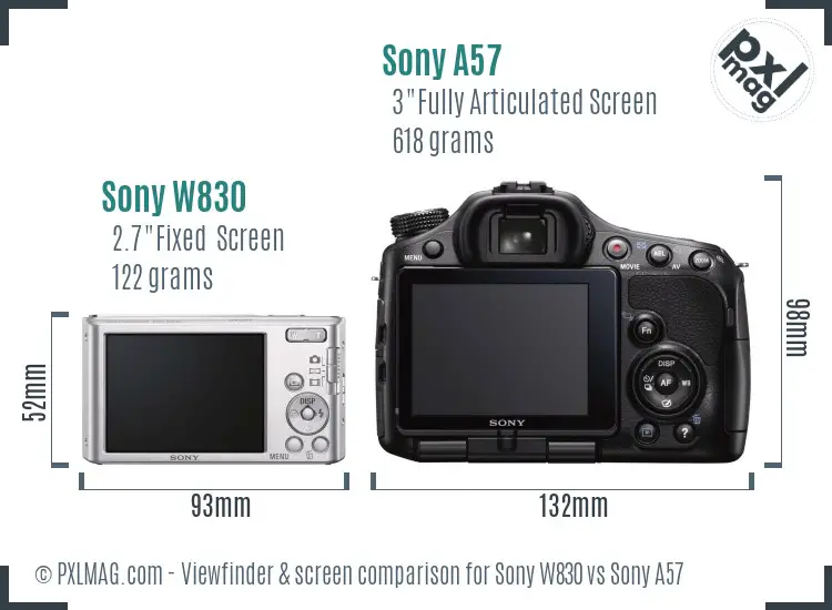 Sony W830 vs Sony A57 Screen and Viewfinder comparison