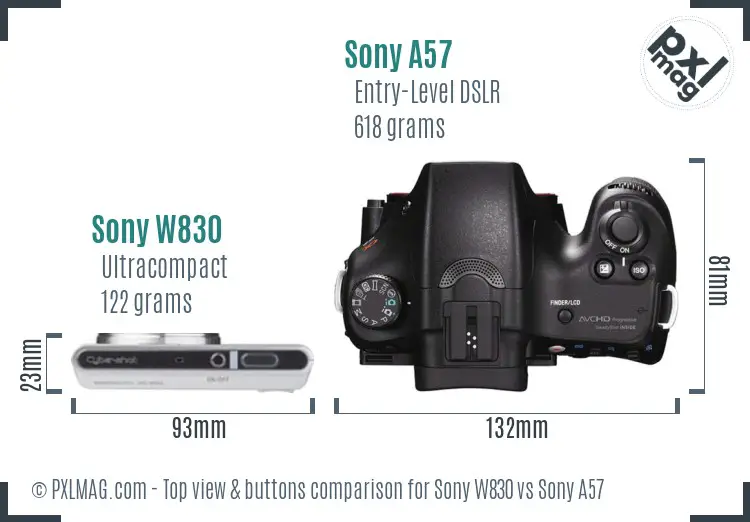 Sony W830 vs Sony A57 top view buttons comparison