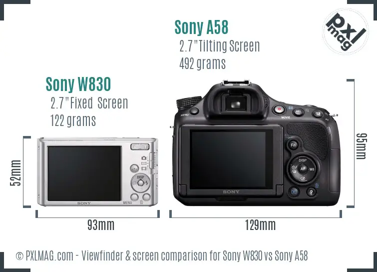 Sony W830 vs Sony A58 Screen and Viewfinder comparison