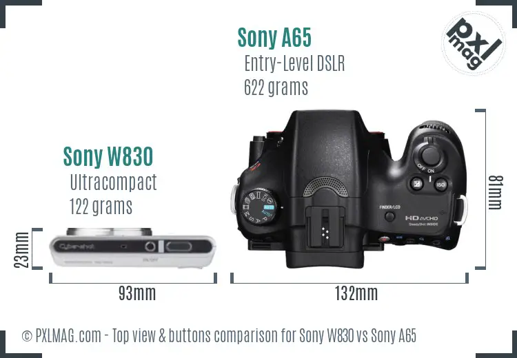 Sony W830 vs Sony A65 top view buttons comparison
