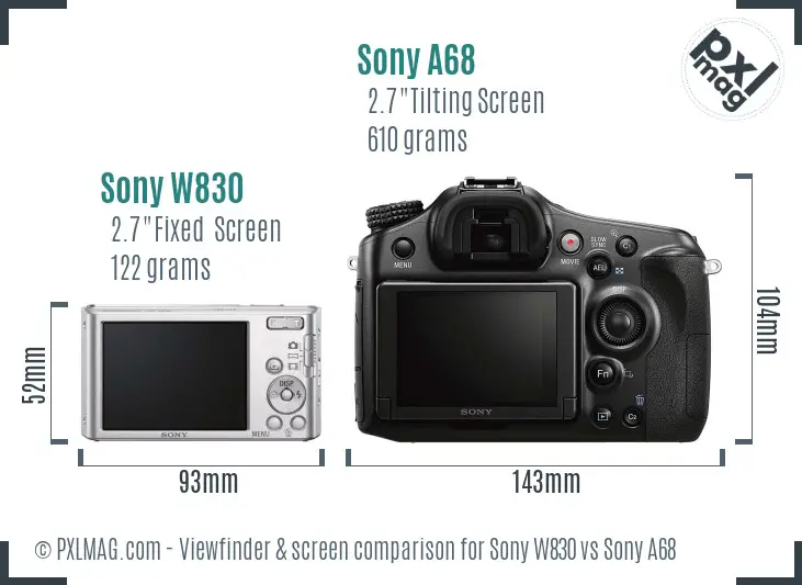 Sony W830 vs Sony A68 Screen and Viewfinder comparison