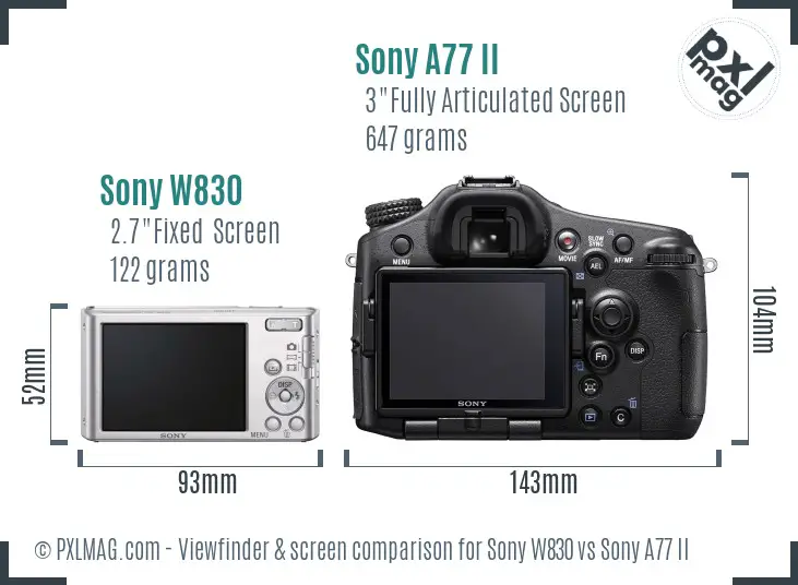 Sony W830 vs Sony A77 II Screen and Viewfinder comparison
