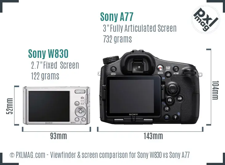 Sony W830 vs Sony A77 Screen and Viewfinder comparison