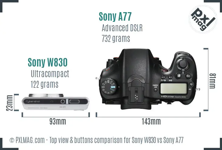 Sony W830 vs Sony A77 top view buttons comparison