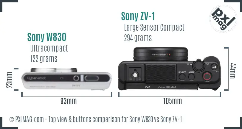Sony W830 vs Sony ZV-1 top view buttons comparison