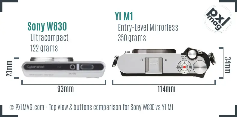 Sony W830 vs YI M1 top view buttons comparison