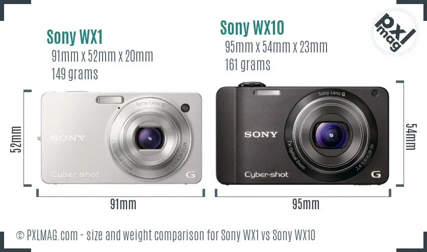 Sony WX1 vs Sony WX10 size comparison