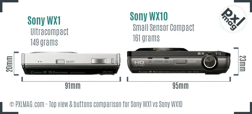 Sony WX1 vs Sony WX10 top view buttons comparison