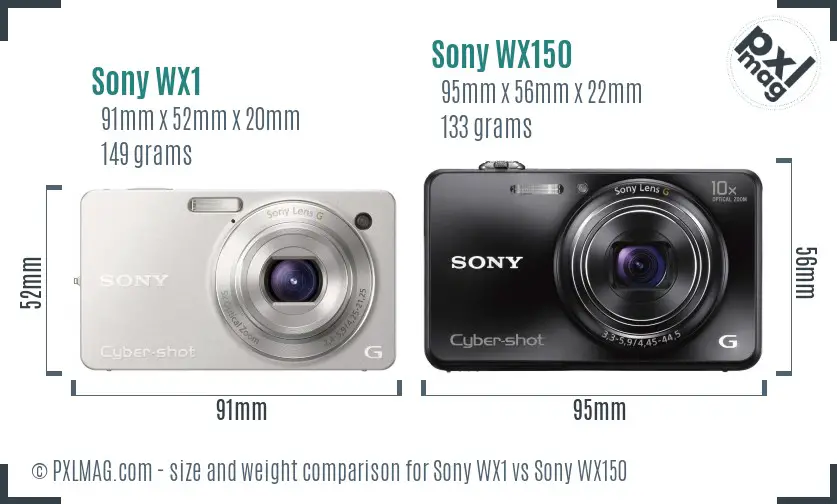 Sony WX1 vs Sony WX150 size comparison