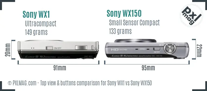 Sony WX1 vs Sony WX150 top view buttons comparison
