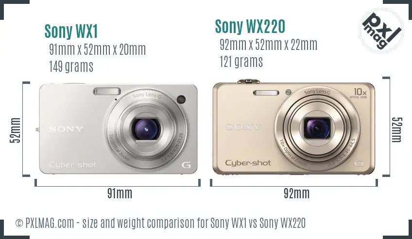 Sony WX1 vs Sony WX220 size comparison