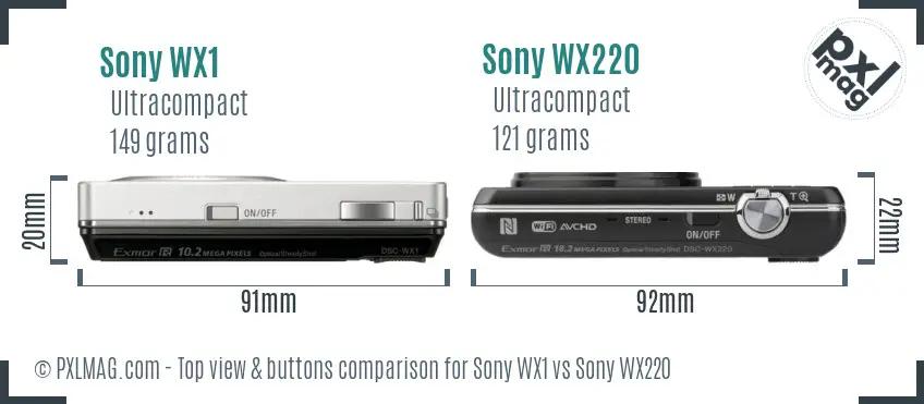 Sony WX1 vs Sony WX220 top view buttons comparison