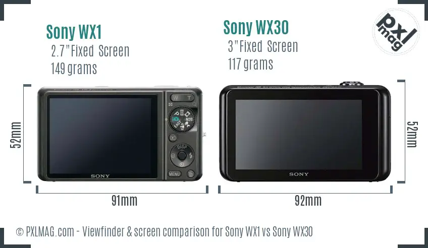 Sony WX1 vs Sony WX30 Screen and Viewfinder comparison
