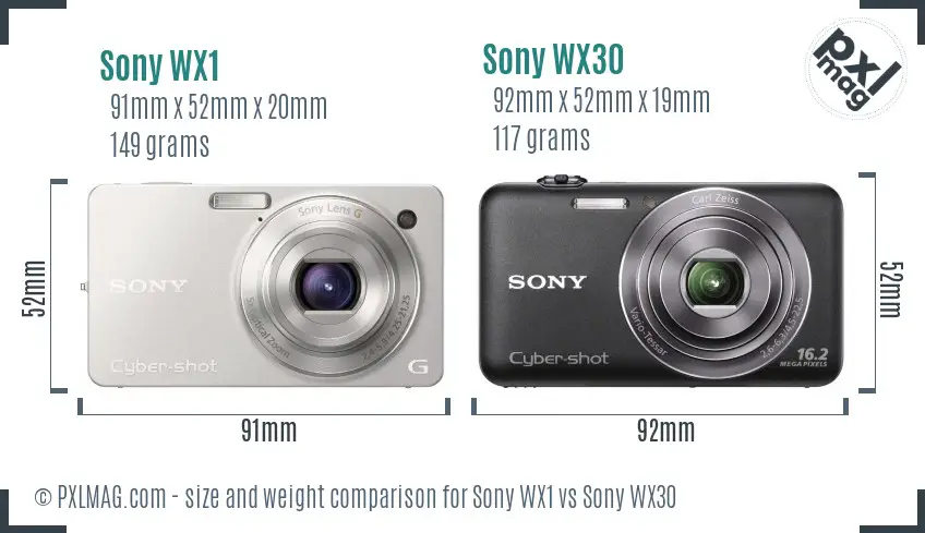 Sony WX1 vs Sony WX30 size comparison