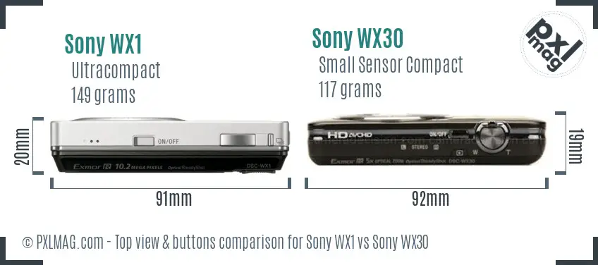 Sony WX1 vs Sony WX30 top view buttons comparison