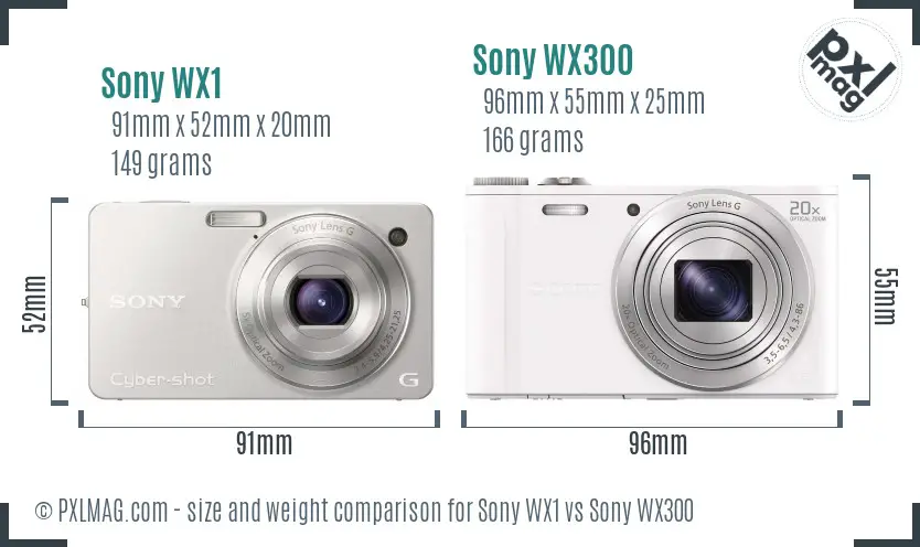 Sony WX1 vs Sony WX300 size comparison