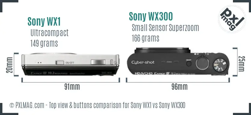 Sony WX1 vs Sony WX300 top view buttons comparison