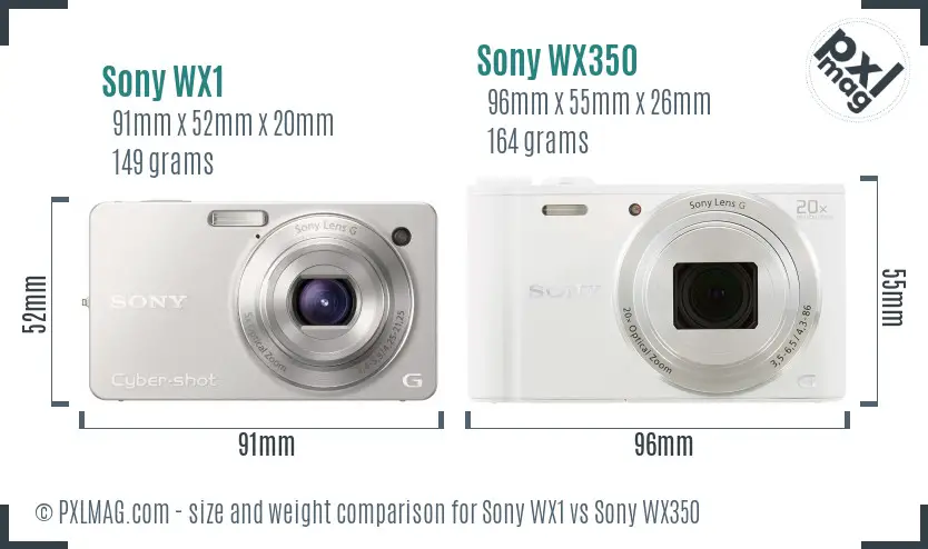 Sony WX1 vs Sony WX350 size comparison