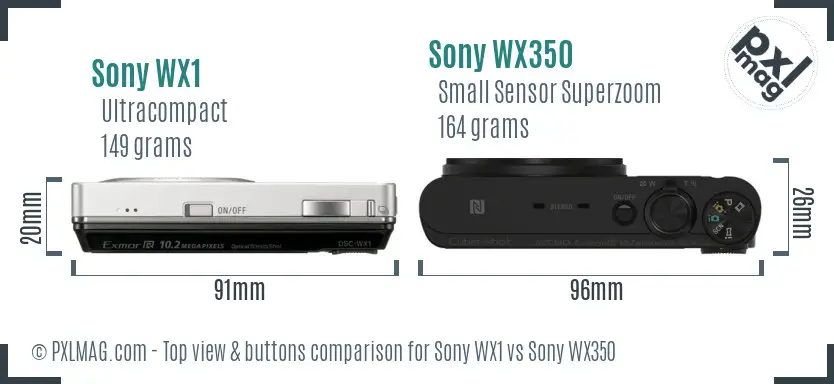 Sony WX1 vs Sony WX350 top view buttons comparison