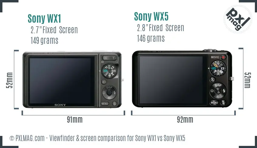 Sony WX1 vs Sony WX5 Screen and Viewfinder comparison