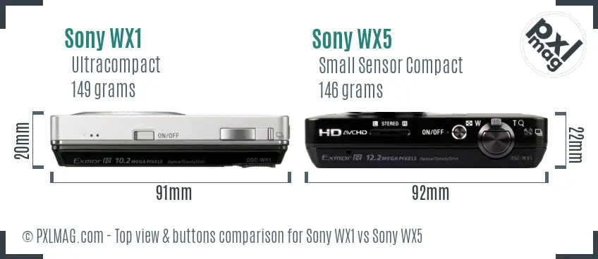 Sony WX1 vs Sony WX5 top view buttons comparison
