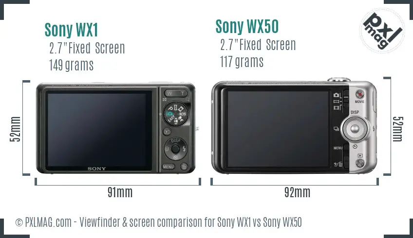 Sony WX1 vs Sony WX50 Screen and Viewfinder comparison