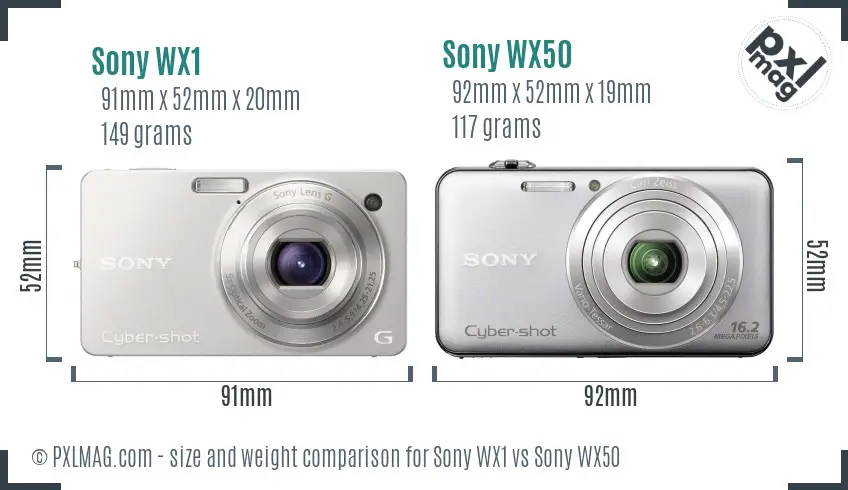 Sony WX1 vs Sony WX50 size comparison