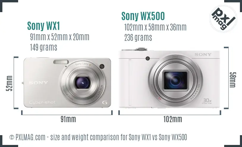 Sony WX1 vs Sony WX500 size comparison