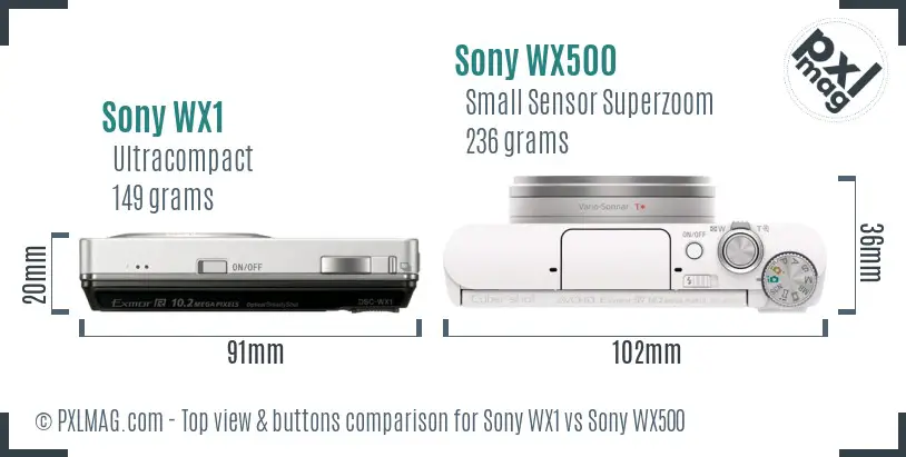 Sony WX1 vs Sony WX500 top view buttons comparison
