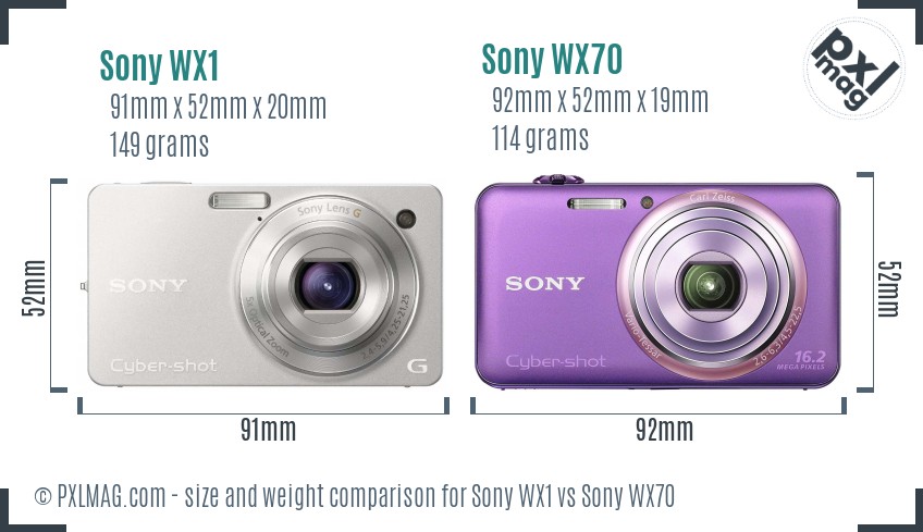 Sony WX1 vs Sony WX70 size comparison