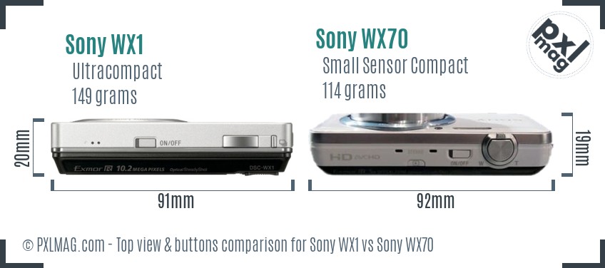 Sony WX1 vs Sony WX70 top view buttons comparison