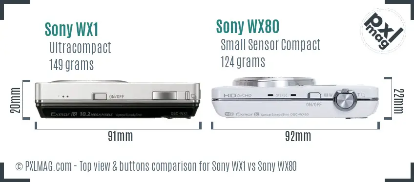 Sony WX1 vs Sony WX80 top view buttons comparison