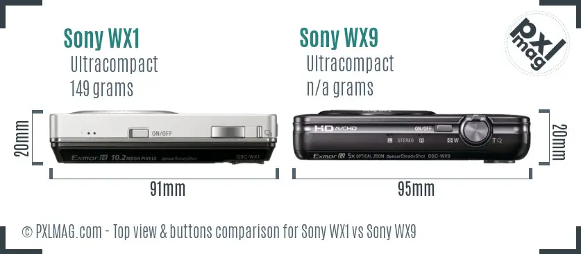 Sony WX1 vs Sony WX9 top view buttons comparison