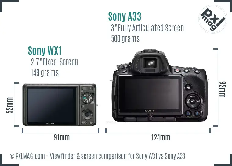 Sony WX1 vs Sony A33 Screen and Viewfinder comparison