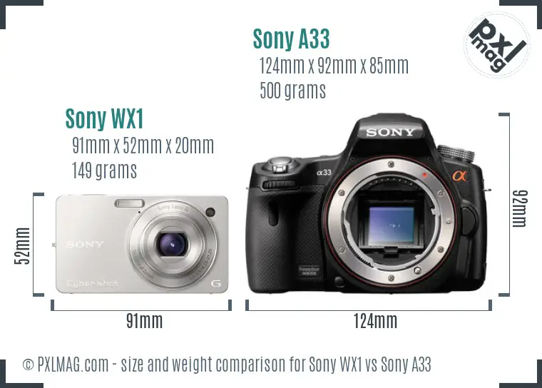 Sony WX1 vs Sony A33 size comparison