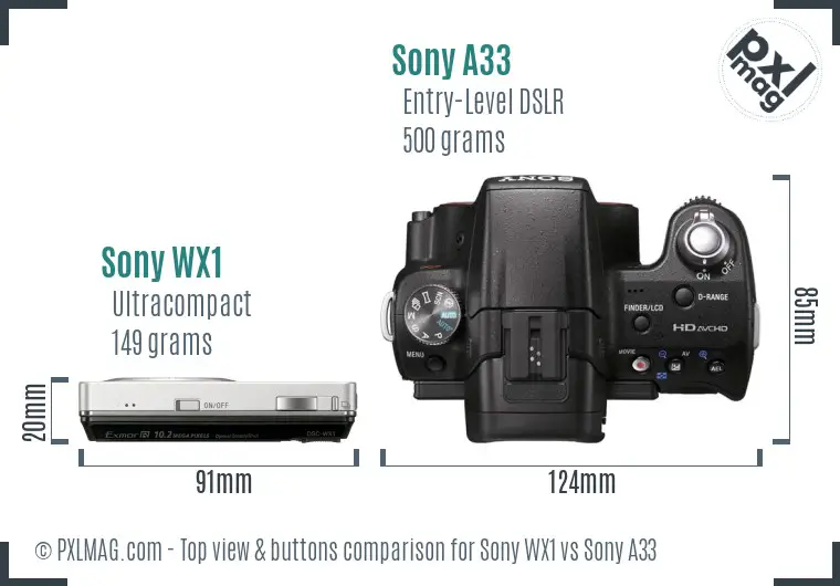 Sony WX1 vs Sony A33 top view buttons comparison
