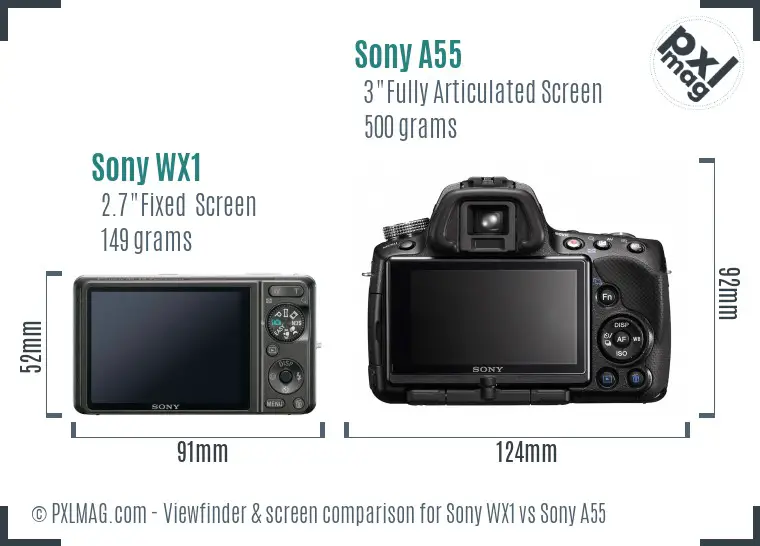 Sony WX1 vs Sony A55 Screen and Viewfinder comparison