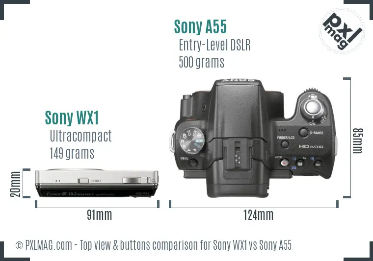 Sony WX1 vs Sony A55 top view buttons comparison
