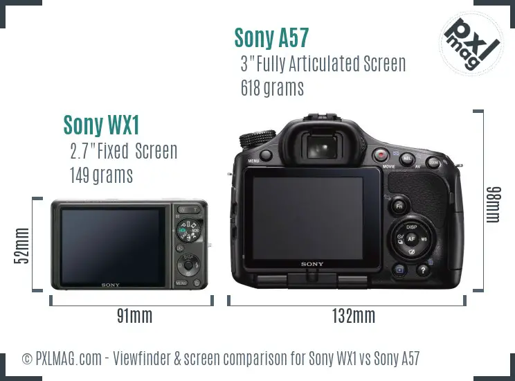 Sony WX1 vs Sony A57 Screen and Viewfinder comparison