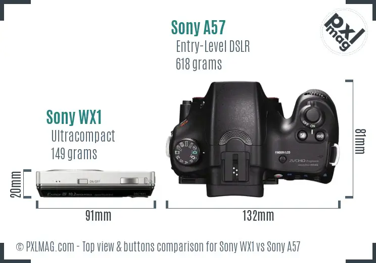 Sony WX1 vs Sony A57 top view buttons comparison