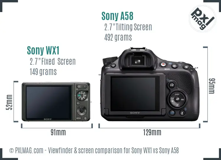 Sony WX1 vs Sony A58 Screen and Viewfinder comparison